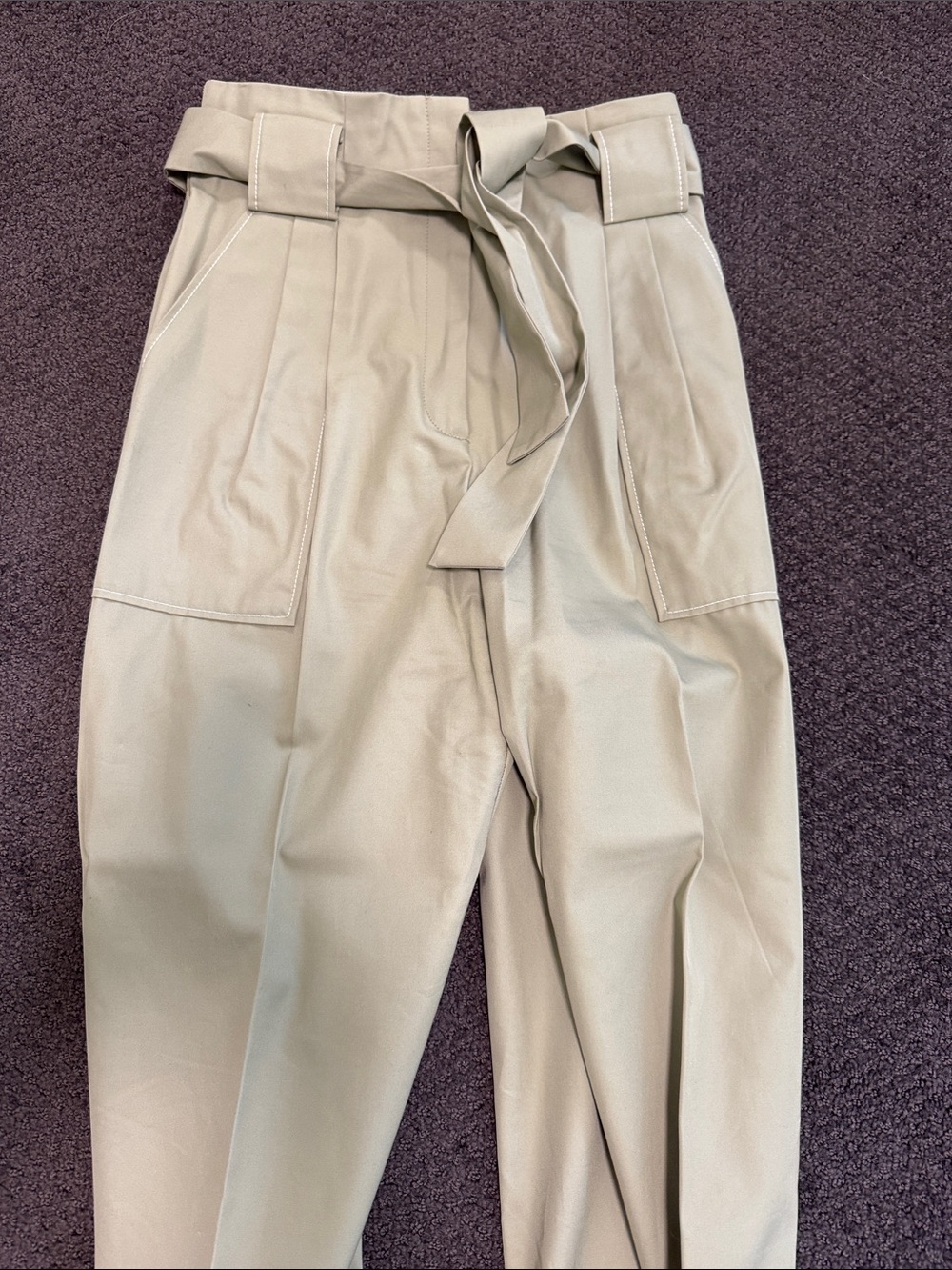 Sandro Light Olive Green High-Waist Chinos with Tie Belt size 38 EU - Picture 6 of 7